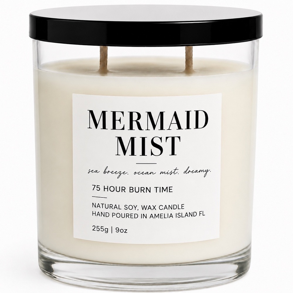 Mermaid Mist Natural Soy Wax Candle 9oz 75 Hour Burn Time Hand Poured Florida